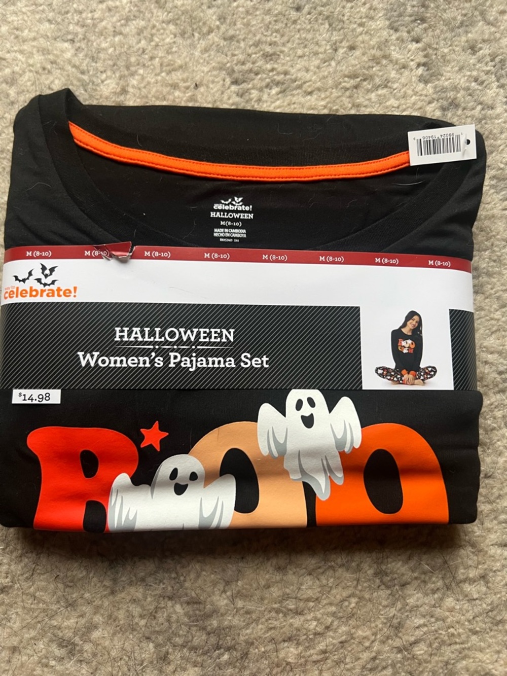 Women’s Halloween Pajama Set Medium Ghost Boo Bat Print 2 Piece Sleepwear New